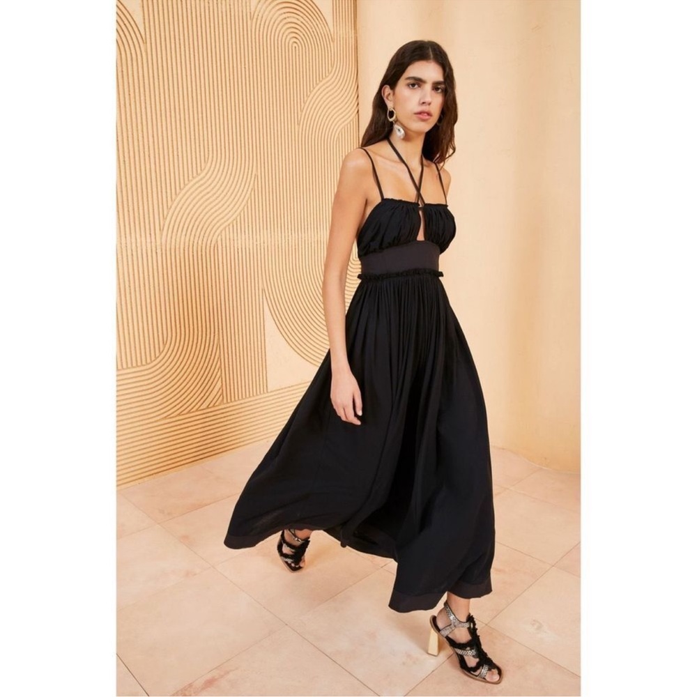 ULLA JOHNSON Freya Halter-Neck Summer Black Cotton Midi Dress US Size 6